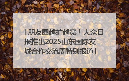 朋友圈越扩越宽！大众日报推出2025山东国际友城合作交流周特别报道